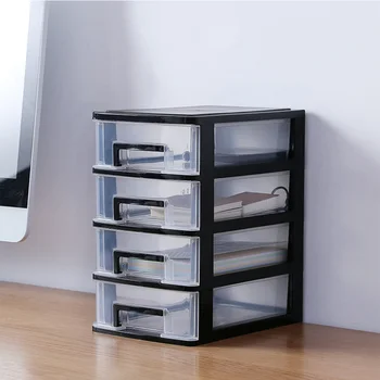 

2 Layers Transparent Desktop Drawer Type Storage Box Plastic Mini Cosmetics Storage Organizer Sundries Holder (Black and Transpa