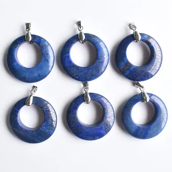 

Fashion natural lapis lazuli round shape with hole pendants good quality for jewelry making 6pcs/lot Wholesale free shipping