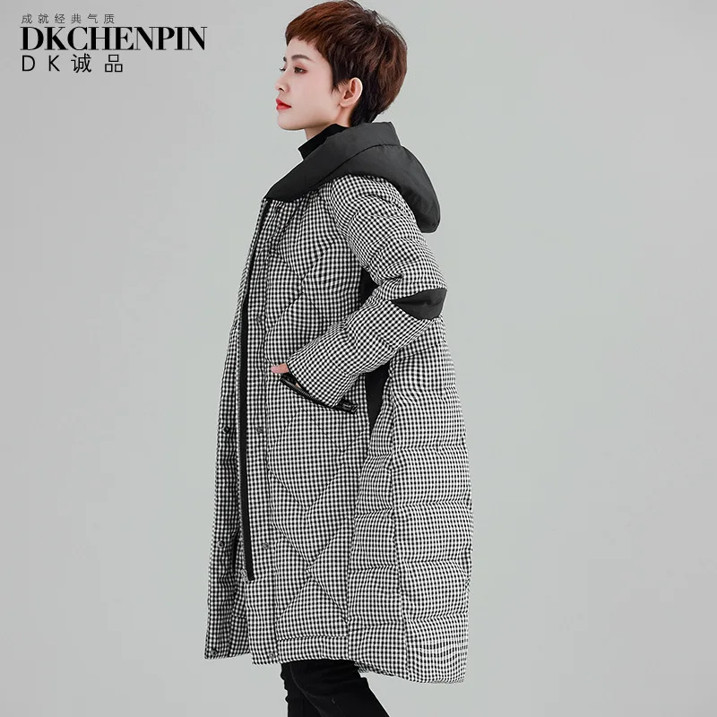 

Plaid Cotton Coat Women's 2018 Winter New Style Mid-length Cotton-padded Jacket over-the-Knee Hooded Fashion Casual Thick Cotton