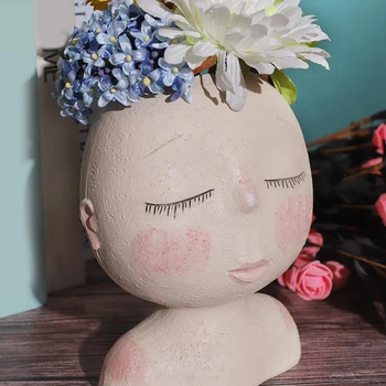 

Nordic Character Human Face Vase Resin Flower Pot Sculpture Storage Flower Arrangement for Office House Tabletop Decoration
