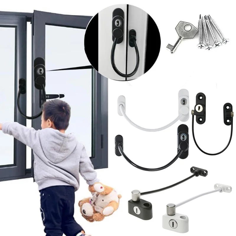 RMT-4008 Window Safety Locks Lockable Cable Restrictor for Sliding Door Child Security Guard with Key | Обустройство дома