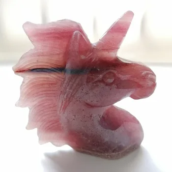 

High Quality Natural Strawberry Quartz Unicorn Shape Stone Hand Crafted For Gift &Home Decor ZT