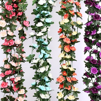 

5pcs Artificial Rose Vine Rattan Silk Flower Plastic Decorative Flower Vine Fake Simulation Rattan Decoration
