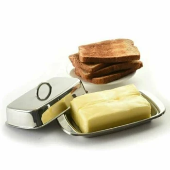 

Butter Dish Box Container 304 Stainless Steel Cheese Server Storage Keeper Tray With Lid Kitchen Dinnerware Cheese Dish Box #