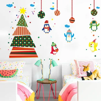 

DIY Christmas Window Wall Stickers Penguin Xmas Tree Waterproof Wall Window Door Mural Decals Stickers for Christmas Decoration