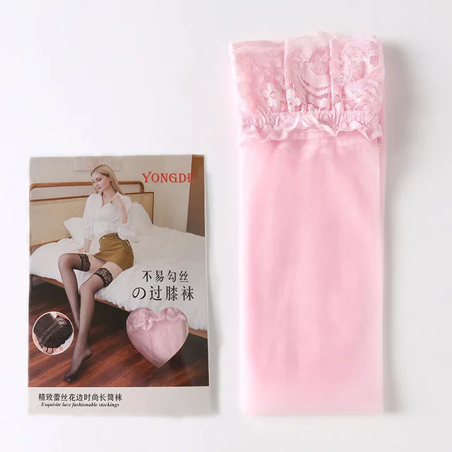 Women'S Transparent Sexy Stockings Lace Silicone Non-Slip Thigh High Stockings Over The Knee Socks Holiday Party Pantyhose Pink