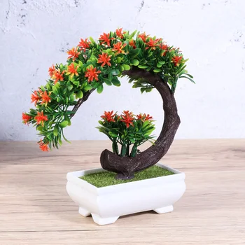 

Simulation Flower Pot Plastic Imitation Plant Pot Modern Bonsai Home Table Window Decoration Supplies(Orange)