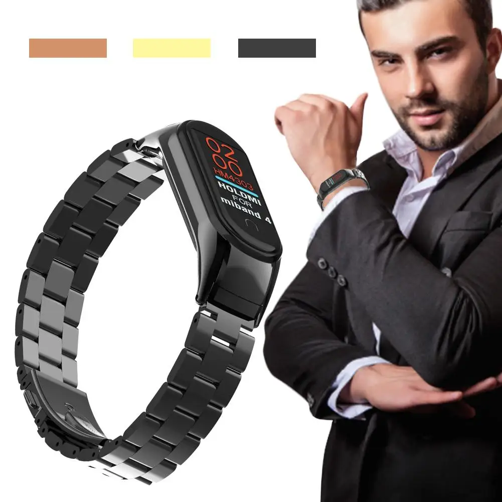 Для Xiao mi 4 mi Band 4 браслет металлический ремешок одна эластичная застежка металлический корпус цвет сплошной три бусины ремешок ремни