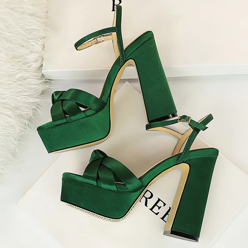 green platform heels