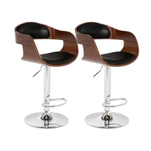 

2Pcs Coffee Bar Stool Computer Chairs Curved Design PU Leather Surface 360 Rotation Height Adjustable Teak Color[US-Depot]