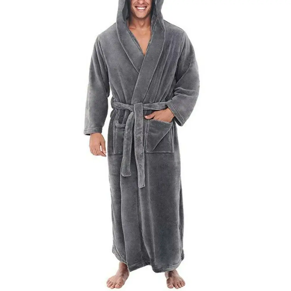 

Men Soft Corals Fleece Solid Color Pockets Long Bath Robe Home Gown Sleepwear Solid Color,with Waist Strap,Soft,Warm,with Pocket