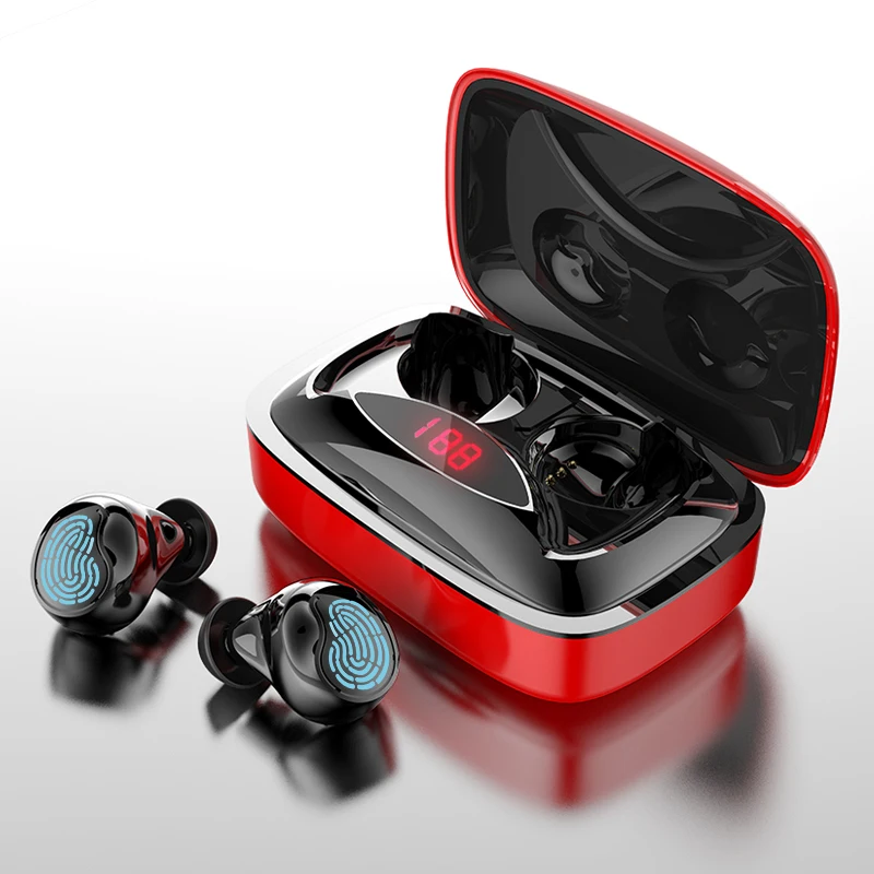 HAMTOD X29 TWS Bluetooth 5,0 сканер отпечатков пальцев беспроводной Bluetooth наушники гарнитура с зарядным устройством интеллектуальный цифровой дисплей - Цвет: Красный