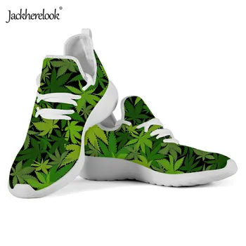 

Jackherelook Hemp Leaf/Weed Leaves Women's Sneakers Knit Flat Spring Green White Female Mesh Ladies Slip On Shoes Running