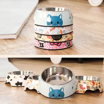 

Stainless Steel Cartoon Dog Cat Bowl Non-slip Pet Food Bowl Double Melamine Food Water Feeder Drinking Dish Bowl Pet Supplies