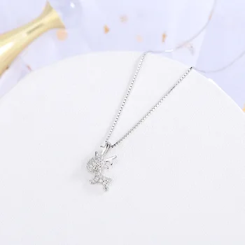 

Ms Necklace Korean Fashion Sterling Silver Rhinestone Cute Deer Clavicle Chain Pendant Christmas Gift Girl Clothing Accessories