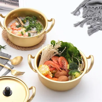 

Creative Soup Pot Korean Noodles Aluminum Pot With Lid Noodles Milk Egg Cooking Pot breakfast Salad Bowl golden Kitchen Cookware