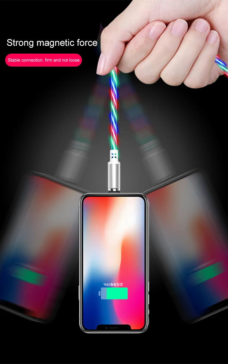 Магнитный USB кабель type C зарядный кабель Магнит Micro USB зарядное устройство Шнур для iPhone XR samsung S9 светодиодный кабель для мобильного телефона USB C