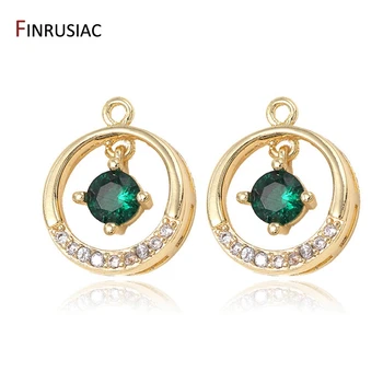

Shiny Green Zircon Round Circle Pendant DIY Making Earrings Necklace Charms Fittings 14k Gold Plated Jewelry Making Supplies