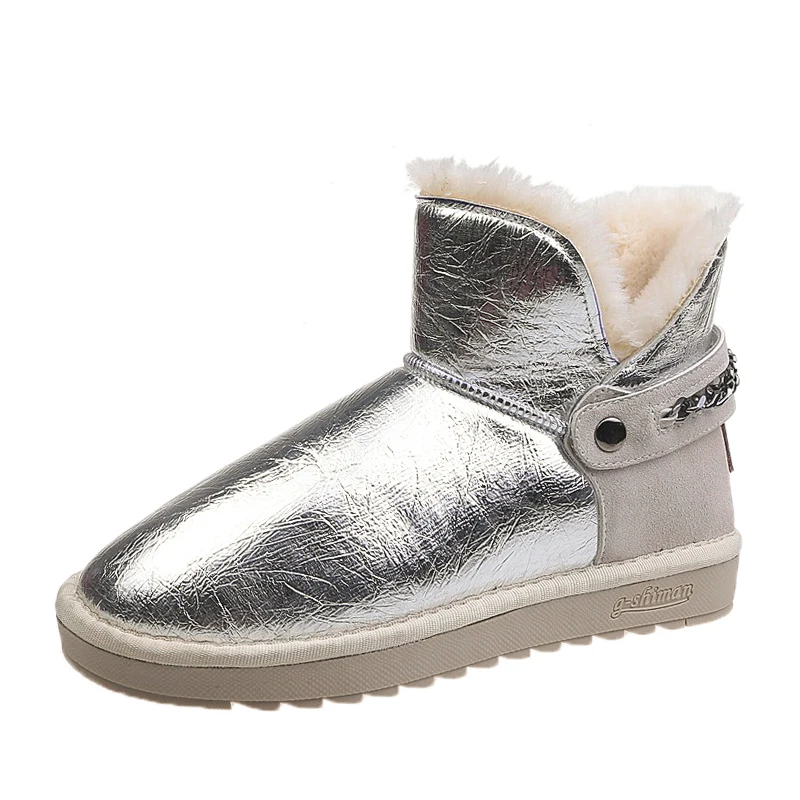 Rimocy fashion winter silver patent leather womens boots high platform thick long plush warm snow boots woemn cotton shoes - Цвет: Серебристый