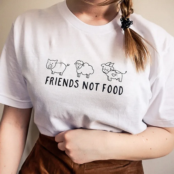 Женская футболка с надписью FRIENDS NOT FOOD Vegan забавный хипстерский Повседневный