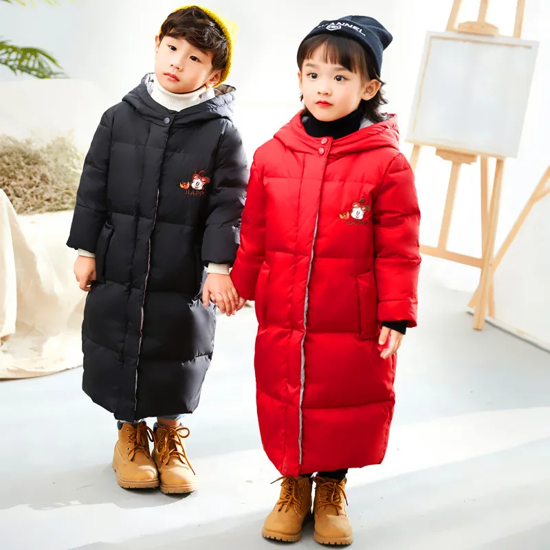 Winter Jackets 2-8 years Child Girls Boys Hooded Zipper White Duck Down Long Outwears Winter Warm Long Jackets