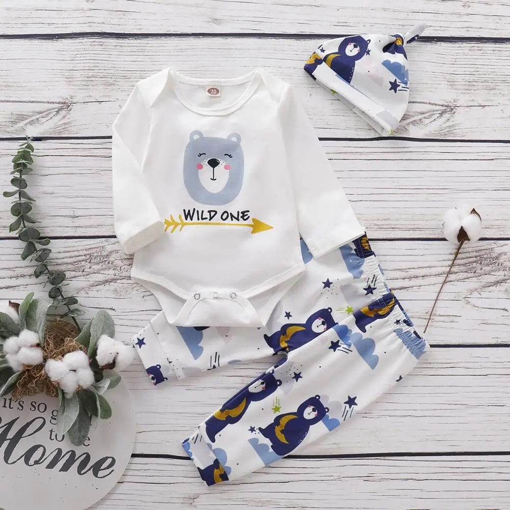 Pretty Newborn Baby Girl Clothes Sets Long Sleeve Romper+Pants+Hat 3Pcs Autumn Baby Girl Cotton Outfits