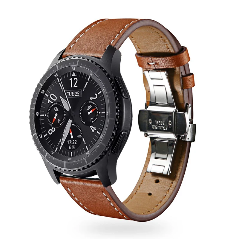 

Italy Genuine Leather Watchband 22mm Quick Release Band Steel Butterfly Clasp Belt Strap for Samsung Galaxy Watch 46mm