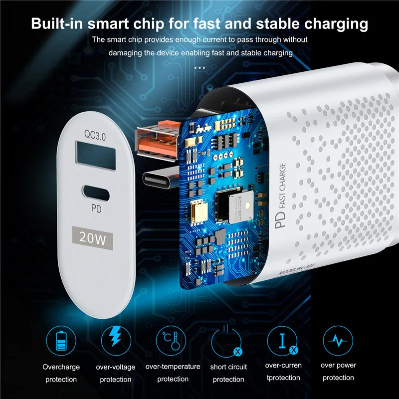 20 Вт USB Type C зарядное устройство для iPhone 12 Pro Max Mini Quick Charge 3,0 QC PD 20 Вт USB-C Быстрая зарядка дорожная Стена Для iPhone 12-2