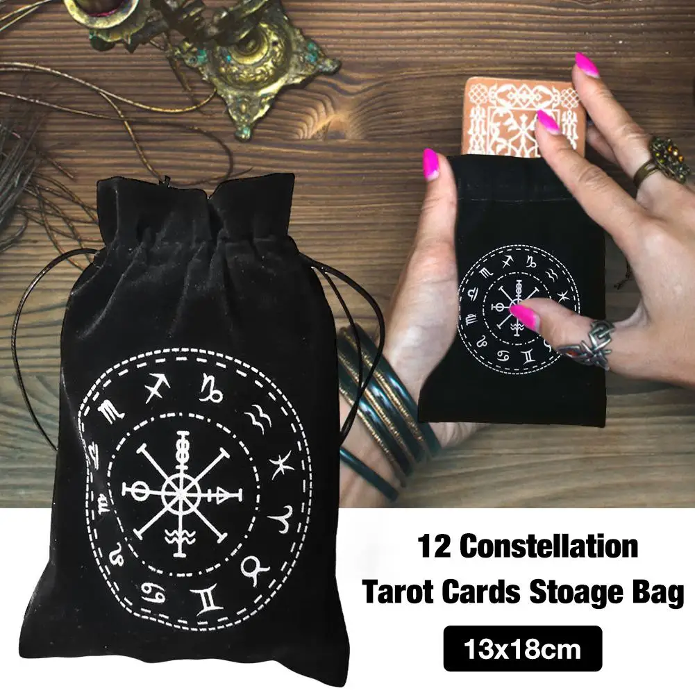 Bolsa de almacenamiento de Tarot de terciopelo, 12 Constelaciones, juego de mesa de cartas, Mini bolsa con cordones, juego de mesa