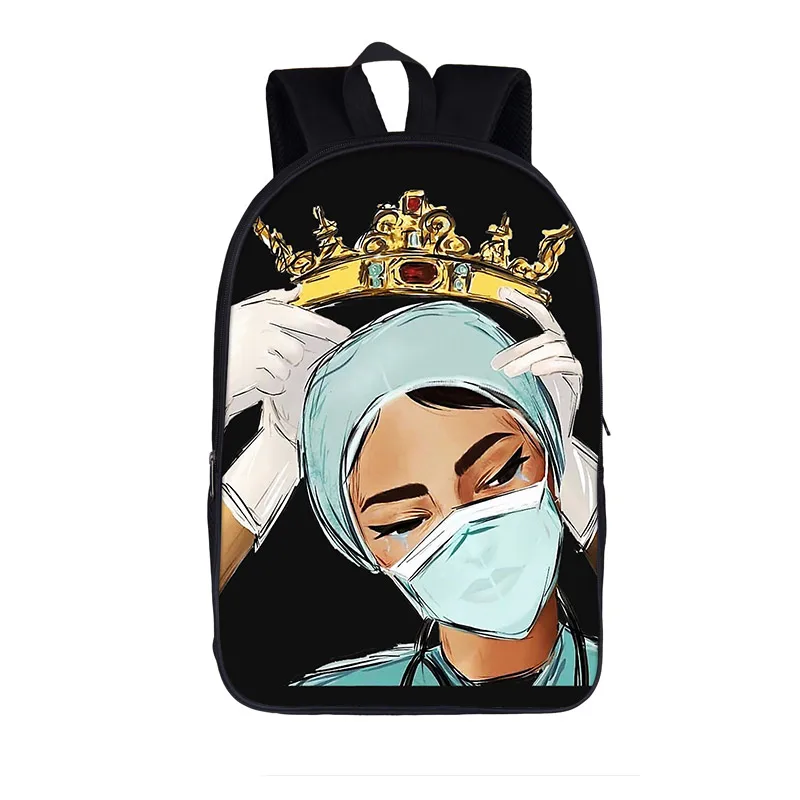 Great Black Nurse Backpack for Teenager Boys Girls School Bags Heartbeat Pattern Canvas Bag Men Travel Bag Student Bookbag 