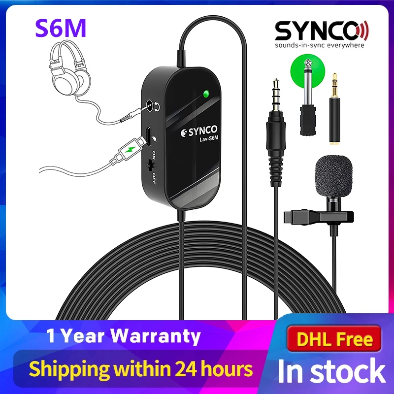 headphones with mic SYNCO Lav-S6M Lavalier Microphone usb charge Condenser Mic  Noise Reduction for YouTube, Interview, Conference, Live Broadcast mic stand
