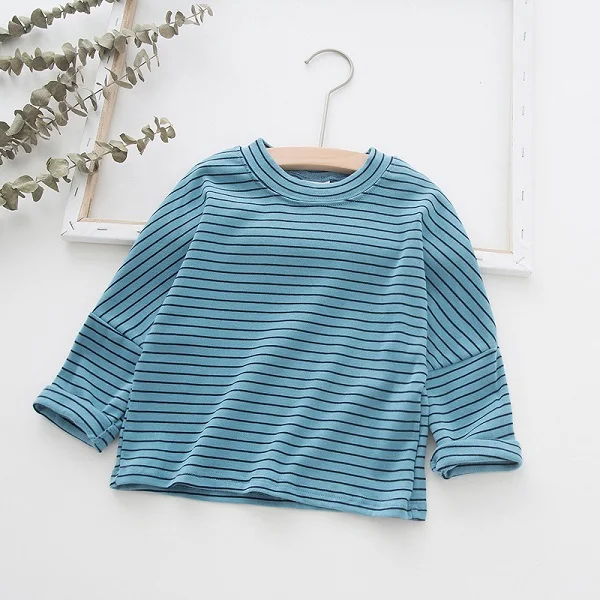 navy blue От 1 до 7 лет, модная Осенняя футболка для маленьких мальчиков и девочек, топы в полоску с длинными рукавами, мягкая хлопковая повседневная детская футболка с круглым вырезом, LZ437 - Цвет: navy blue