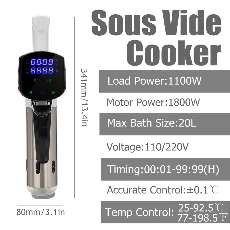 Sous Vide Cooker Smart Wifi Control IPX7 Waterproof 1800W Immersion Circulator Accurate Cooking With LCD Digital Display
