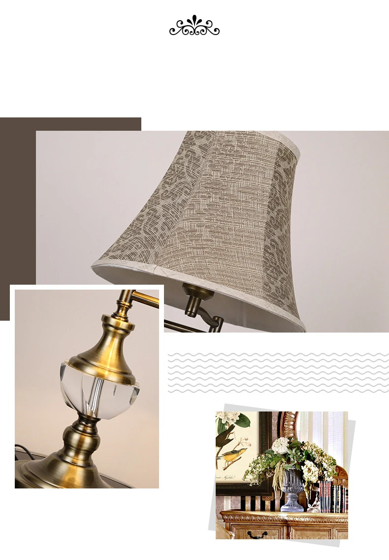Luz da Tabela de Cristal Europeu Lâmpada Mesa Balancim Tecido Luz Sala Estar Cabeceira Quarto Candeeiro Ajustável 5 quarto candeeiro mesa ajustável luz