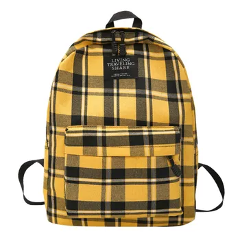 

Women New Bag Female Student College Wind Bag Plaid Canvas Backpack Travel Bag High Quality Canvas Backpack Men Casual Solid#YL5