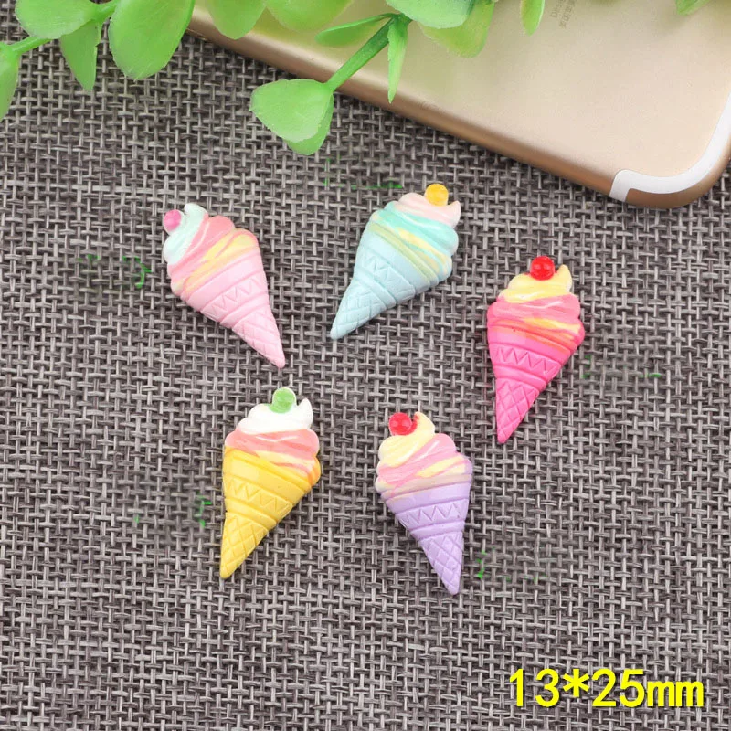 

13*25mm Sweet Ice Cream Flatback Resin Cabochon Ornament Slime beads Charms Material Bow Center Phone Case Decoration 10pcs