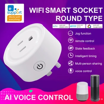 

2020 New WiFi Smart Socket Remote Control EWeLink APP Timing Plug Voice Control Socket US Plug 10A Connector Output Power Socket