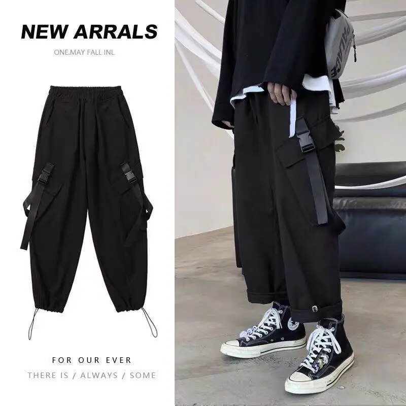 

Summer Workwear Pants Men's Korean-Style Trendy Jogger Pants Male Loose Cropped Straight Casual Sports Pants Hip Hop Clothes