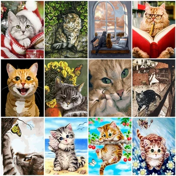 

GATYZTORY DIY Oil Painting By Numbers Lovely Cat Paint By Numbers For Adults Frames Animals Acrylic Kits Home Decoration
