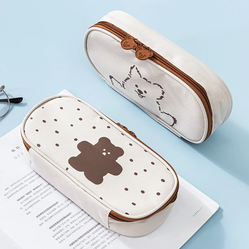 

Gingersnap Bear Pen Case Pencil Bag Cute Smile Washable Oxford Cloth Storage Pouch for Ruler Eraser Stationery School A6579