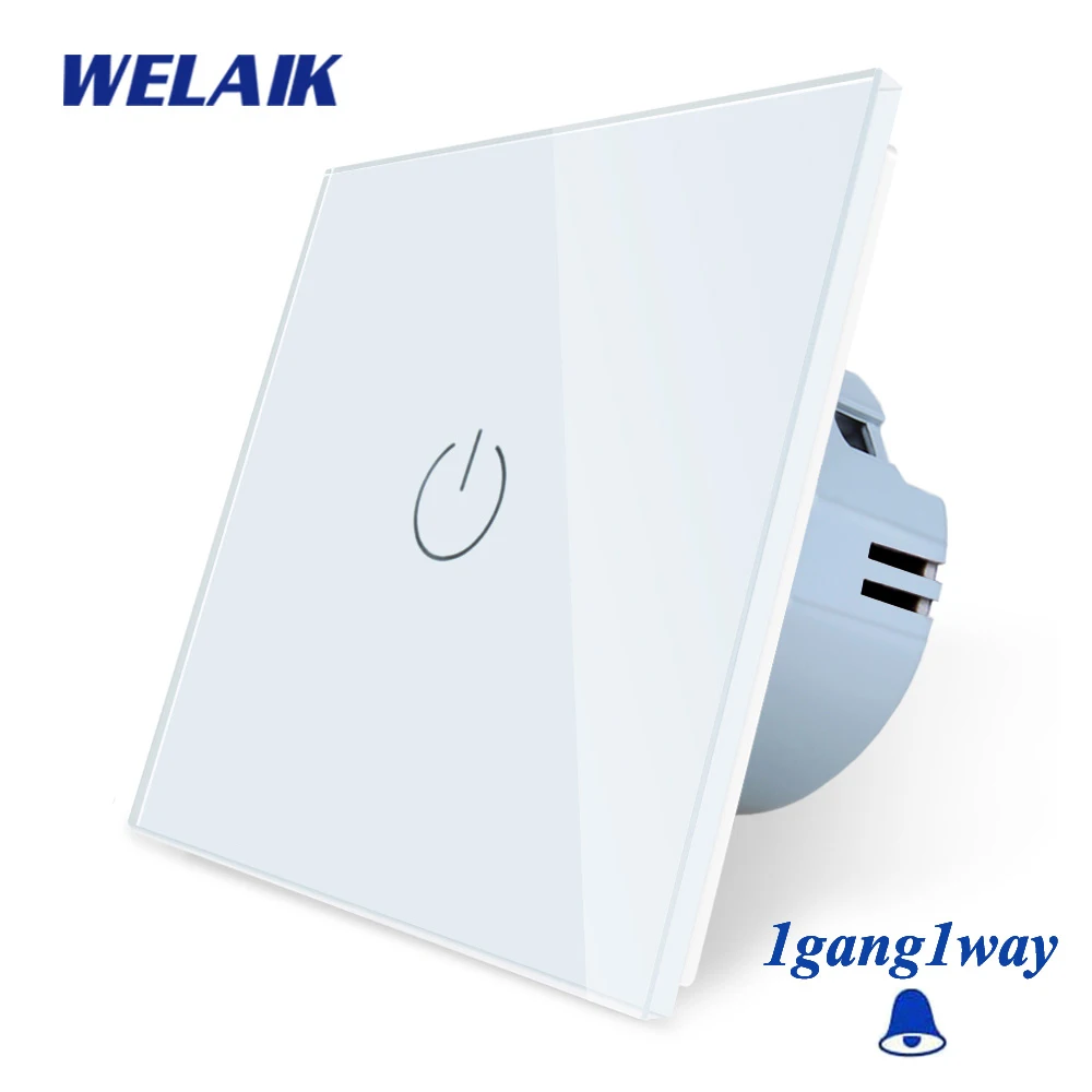 

WELAIK1 Brand EU 1Gang1Way Doorbell Touch Switch Crystal Glass Panel Switch European Standard Wall Light Switch A1911MLCW