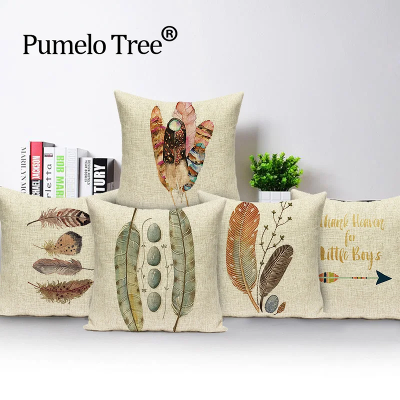 Наволочки для подушек Льняные Декоративные наволочки с изображением перьев воды