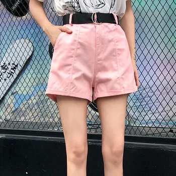 

High Waist Shorts Women Belt Fashion Harajuku Black Short 2020 Summer Pocket Wide Leg Loose Causal Harajuku Plus Size Hot Short
