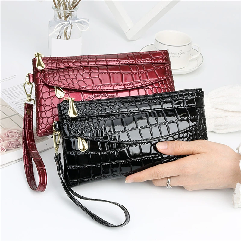 Refinería Noticias Tigre Billeteras de charol para mujer, cartera larga con doble cremallera, bolso  de mano de diseño rojo, monedero de cocodrilo|Carteras| - AliExpress