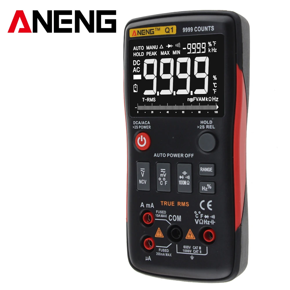 Цифровой мультиметр ANENG Q1 кнопочный с True-RMS 9999 отсчетов аналоговой гистограммой