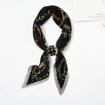 

Classical Chic Headwear Rhombus Pleated Scarf for Women Small Neck Bandana Head Band Print Foulard
