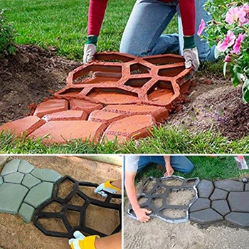 

Concrete Paving Stepping Stone Mold Path Walk Maker Paver Walk Way, Irregular Patterns with 9 Grid, Reusable, Black