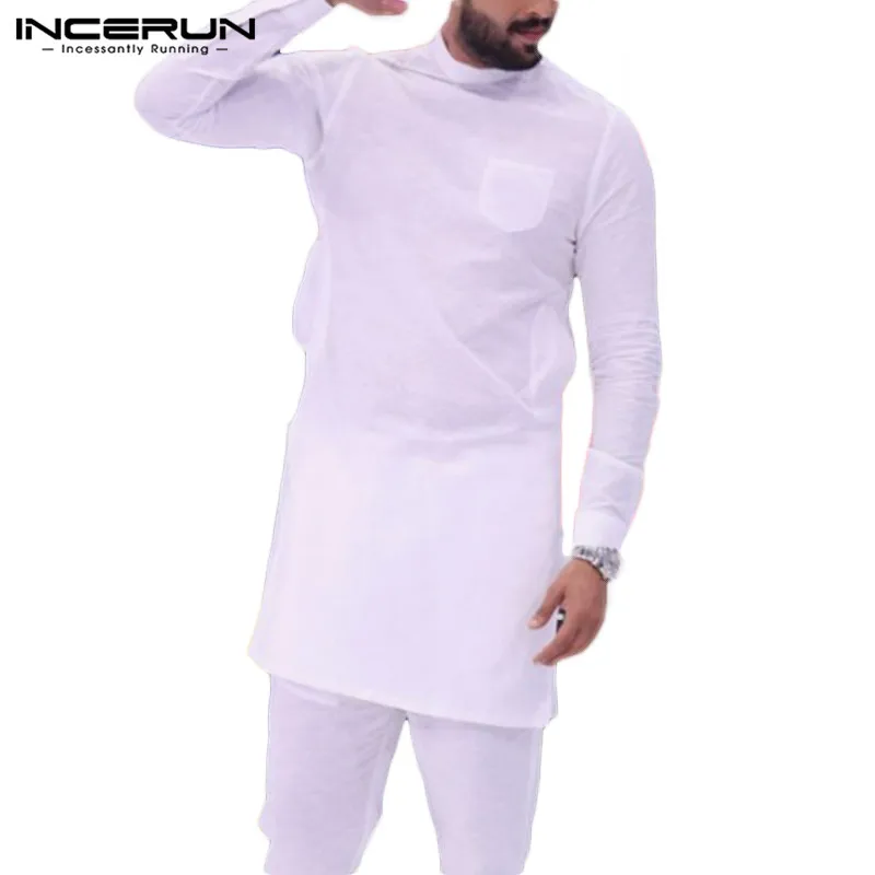 

INCERUN Fashion Men T Shirt Crew Neck Solid Pakistan Long Sleeve Tees Streetwear Indian Men Clothes Long T-shirt 2019 Plus Size