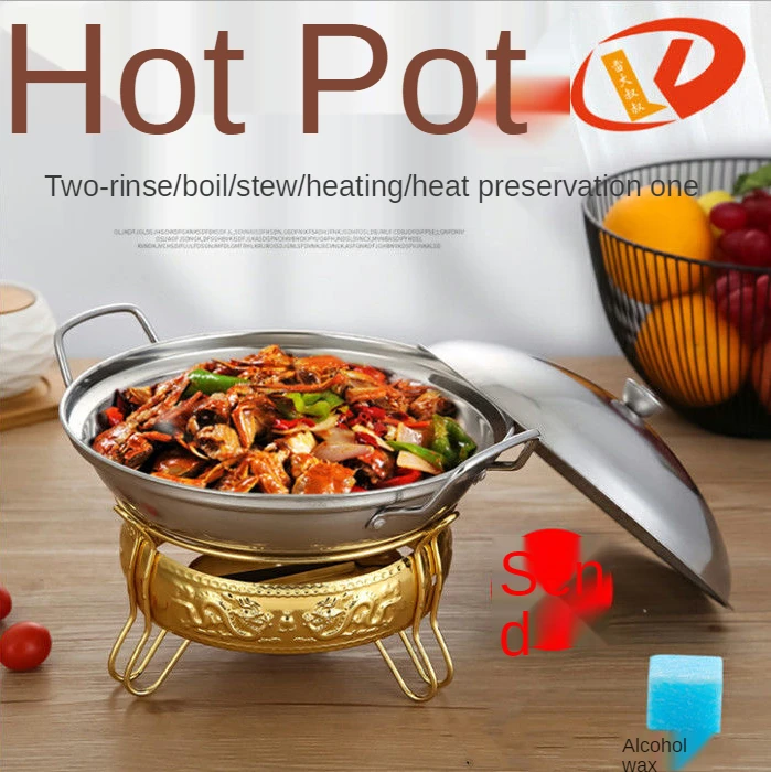 Thickened Stainless Steel Alcohol Stove Small Hot Pot Home Use and Commercial Use Hotel Stewed Pot Dry Solid Alcohol Stove