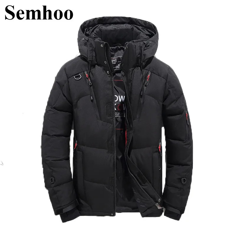 Winter New Men's Down Jacket Overwear Fashion Casual Slim Long Thick Warm Hooded Parkas Coat Plus Size M-3XL - Цвет: Black